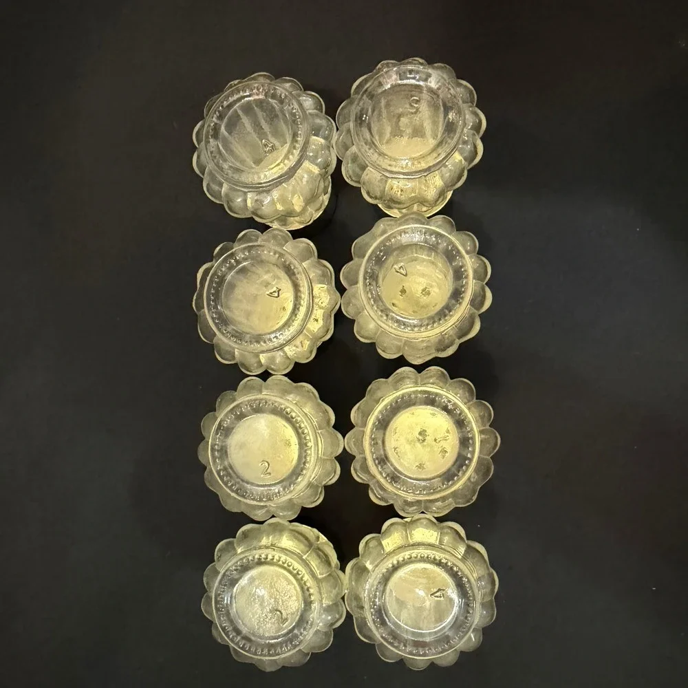 Vintage Mini Glass Salt and Pepper Shakers Set of 8 Gold Lids Fluted Clear Glass